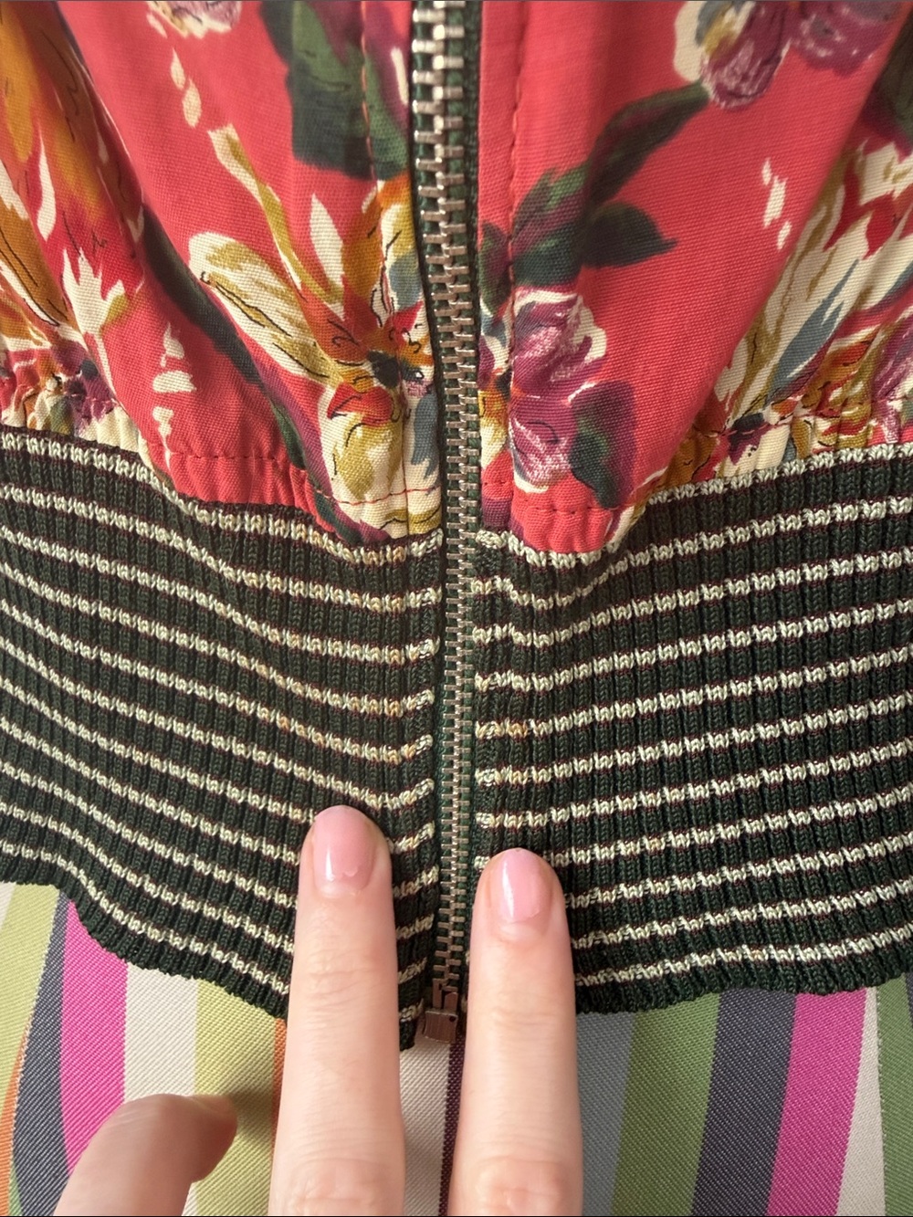 *FLAWS* Vintage JPG Jean Paul Gaultier FEMME Mixed Print Striped Trim Top Floral - Picture 8 of 9